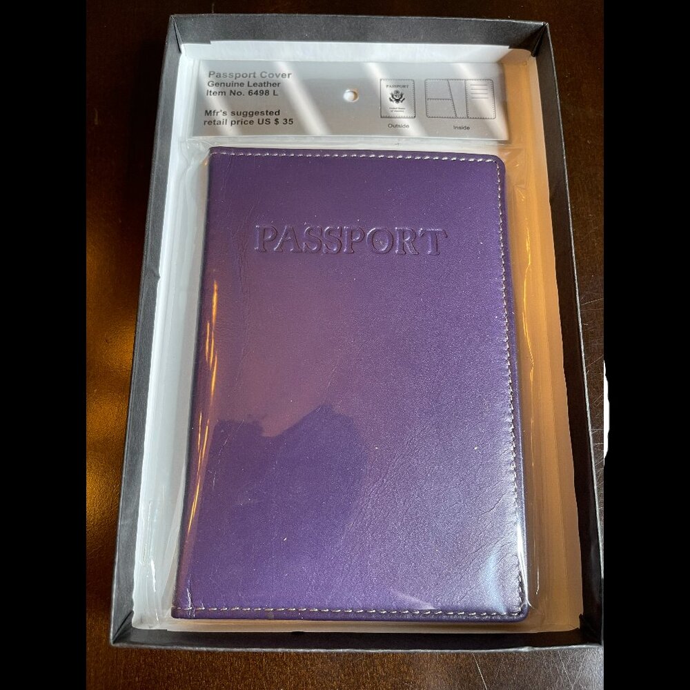 Winn International Passport Holder Case 6498 L Leather Purple